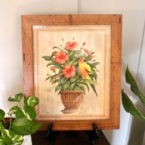 Hibiscus with Parrot Framed Art